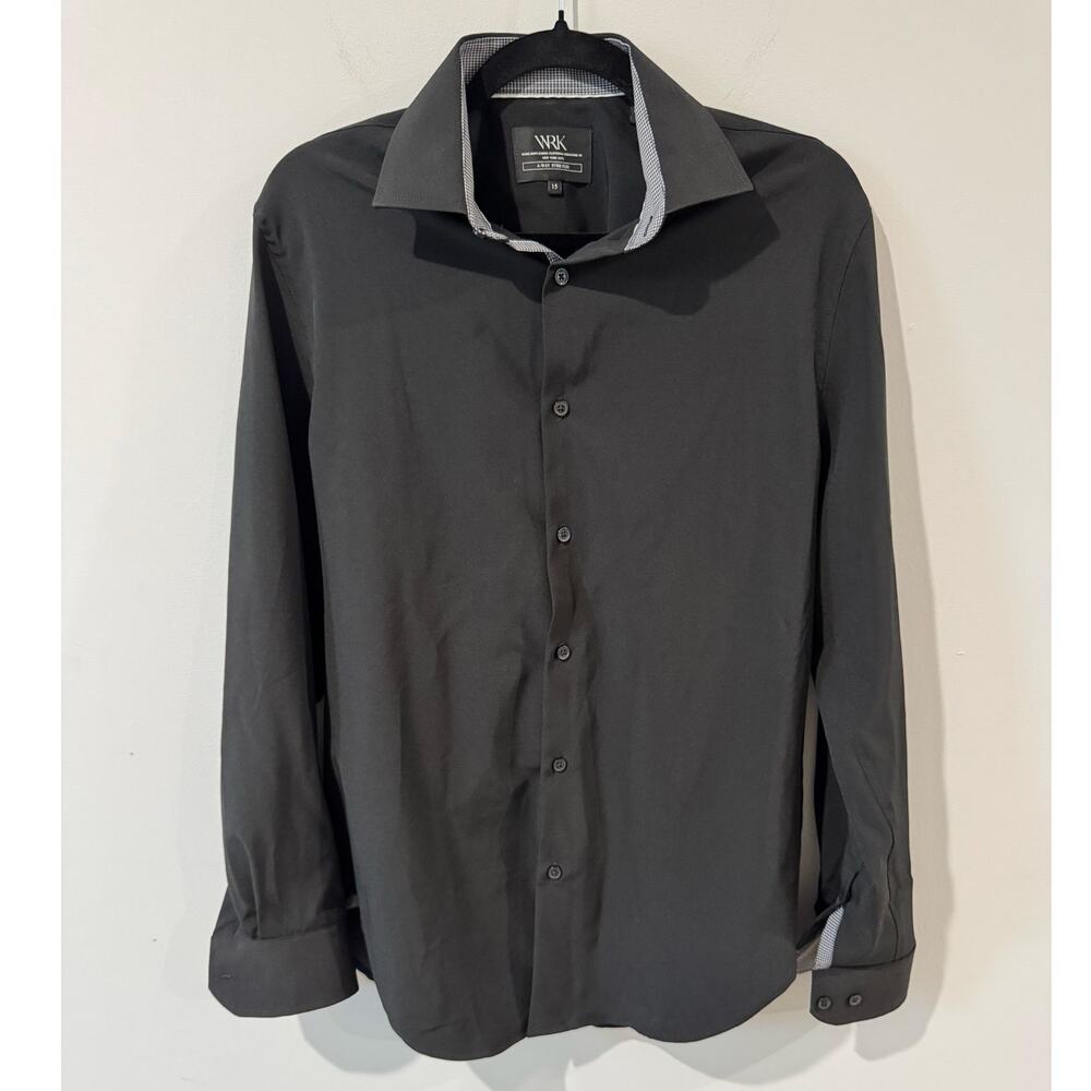 W.R.K. Men’s Black Performance Dress Shirt Size 15 – Slim Fit 4-Way Stretch